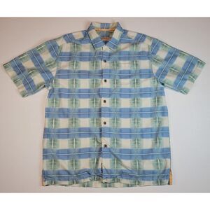 Tommy Bahama Button Down Shirt Mens‎ Medium. Silk Plaid Blue Short Sleeve